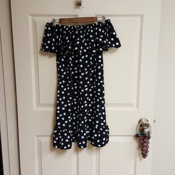 White Polka Dot Dress Off the Shoulder